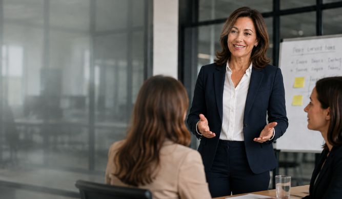 Directivos y equipo trabajando en un proceso de gestión del cambio empresarial