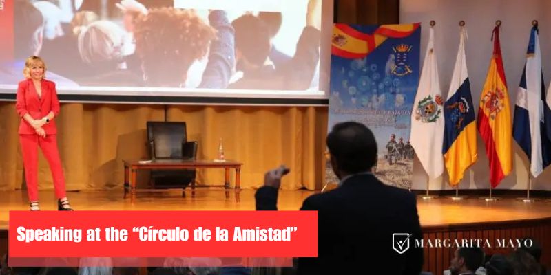 Speaking at Círculo de la Amistad, Margarita Mayo